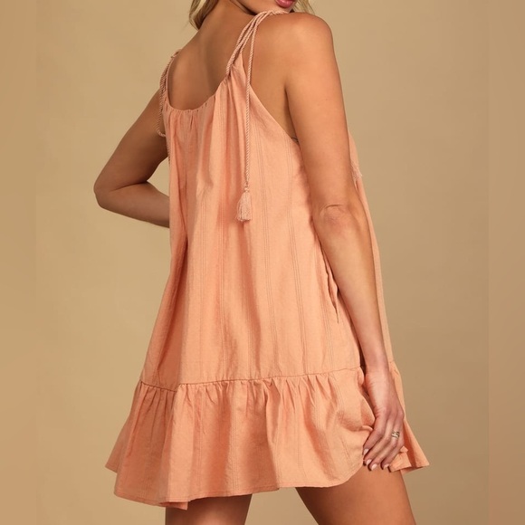 Lulus Dreaming of Sunshine Light Orange Tie-Strap Mini Dress Size L - Picture 3 of 9